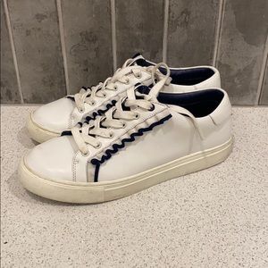 Tory Burch White and Blue Leather Sneakers